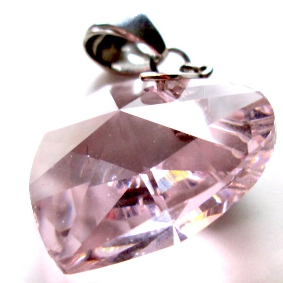 Caroline Neron Large Pink Crystal Heart Pendant Silver Tone - Picture 2 of 14